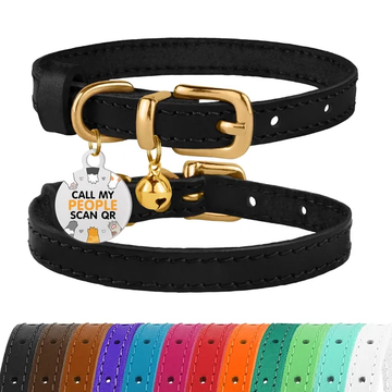 BRONZEDOG Leather Cat Collar with Removable Bells Non