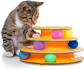Catstages Tower of Tracks Cat Toy – 3-Level Track Tower with 6 Balls, Interactive Cat Toy for Indoor Enrichment