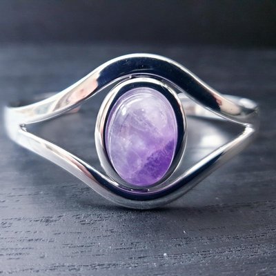 Amethyst Bangle, Adjustable Silver Plated Bracelet, February Birthstone, Prom, Cosplay, Gemstone Jewelry, Birthday Gift