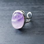 Amethyst Gemstone Silver Plated Cuff Ring, Adjustable Boho Jewelry - Image 2