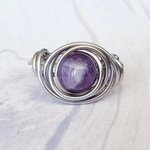 Amethyst Stacking Ring, Wire Wrapped, Hypoallergenic Stainless Steel,  Handmade Jewellery