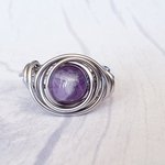 Amethyst Stacking Ring, Wire Wrapped, Hypoallergenic Stainless Steel,  Handmade Jewellery - Image 3