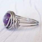 Amethyst Stacking Ring, Wire Wrapped, Hypoallergenic Stainless Steel,  Handmade Jewellery - Image 6