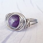 Amethyst Stacking Ring, Wire Wrapped, Hypoallergenic Stainless Steel,  Handmade Jewellery - Image 4