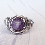 Amethyst Stacking Ring, Wire Wrapped, Hypoallergenic Stainless Steel,  Handmade Jewellery - Image 2