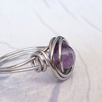 Amethyst Stacking Ring, Wire Wrapped, Hypoallergenic Stainless Steel,  Handmade Jewellery - Image 5