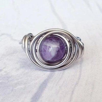 Amethyst Stacking Ring, Wire Wrapped, Hypoallergenic Stainless Steel,  Handmade Jewellery