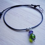 Black Leather Choker Necklace, Thistle Pendant, Scottish Jewelry, Glass Crystal Beads