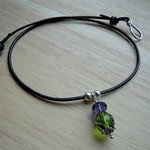 Black Leather Choker Necklace, Thistle Pendant, Scottish Jewelry, Glass Crystal Beads - Image 2
