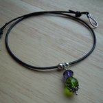 Black Leather Choker Necklace, Thistle Pendant, Scottish Jewelry, Glass Crystal Beads - Image 3