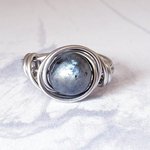 Black Moonstone Stacking Ring, Wire Wrapped, Hypoallergenic Stainless Steel, Handmade Jewellery