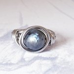 Black Moonstone Stacking Ring, Wire Wrapped, Hypoallergenic Stainless Steel, Handmade Jewellery - Image 2