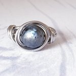 Black Moonstone Stacking Ring, Wire Wrapped, Hypoallergenic Stainless Steel, Handmade Jewellery - Image 5