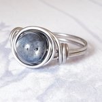 Black Moonstone Stacking Ring, Wire Wrapped, Hypoallergenic Stainless Steel, Handmade Jewellery - Image 3