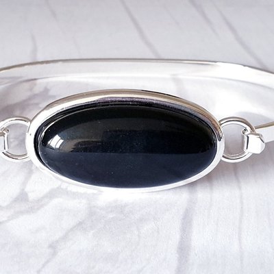 Black Onyx Bangle Bracelet, Statement Cuff, Womens Gifts, Chakra Jewellery