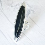 Black Onyx Cuff Ring, Adjustable, Silver Plated, Statement Jewelry, Root Chakra