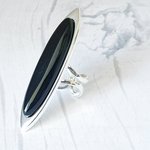 Black Onyx Cuff Ring, Adjustable, Silver Plated, Statement Jewelry, Root Chakra - Image 6