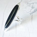 Black Onyx Cuff Ring, Adjustable, Silver Plated, Statement Jewelry, Root Chakra - Image 5