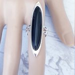 Black Onyx Cuff Ring, Adjustable, Silver Plated, Statement Jewelry, Root Chakra - Image 3