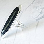 Black Onyx Cuff Ring, Adjustable, Silver Plated, Statement Jewelry, Root Chakra - Image 4