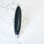 Black Onyx Cuff Ring, Adjustable, Silver Plated, Statement Jewelry, Root Chakra - Image 2