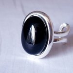 Black Onyx Ring, Adjustable, Gift For Her, Birthday Gift, Friendship Gift, Protection Stone, Mother's Day Gifts, Gothic Ring, Rhodium Plated