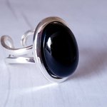 Black Onyx Ring, Adjustable, Gift For Her, Birthday Gift, Friendship Gift, Protection Stone, Mother's Day Gifts, Gothic Ring, Rhodium Plated - Image 4