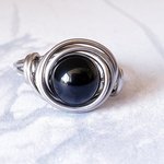 Black Onyx Stacking Ring, Wire Wrapped, Hypoallergenic Stainless Steel,  Handmade Jewellery - Image 6