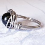 Black Onyx Stacking Ring, Wire Wrapped, Hypoallergenic Stainless Steel,  Handmade Jewellery - Image 5