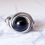 Black Onyx Stacking Ring, Wire Wrapped, Hypoallergenic Stainless Steel,  Handmade Jewellery - Image 3