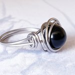 Black Onyx Stacking Ring, Wire Wrapped, Hypoallergenic Stainless Steel,  Handmade Jewellery - Image 4
