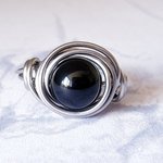 Black Onyx Stacking Ring, Wire Wrapped, Hypoallergenic Stainless Steel,  Handmade Jewellery