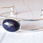 Blue Goldstone Adjustable Cuff Bangle: Celestial Gift for Her, Birthday, Christmas, Prom Jewelry - Image 2