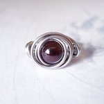 Garnet Stacking Ring, Wire Wrapped, Hypoallergenic Stainless Steel,  Boho Spiral Design,  Handmade Jewellery
