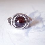 Garnet Stacking Ring, Wire Wrapped, Hypoallergenic Stainless Steel,  Boho Spiral Design,  Handmade Jewellery - Image 3