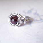 Garnet Stacking Ring, Wire Wrapped, Hypoallergenic Stainless Steel,  Boho Spiral Design,  Handmade Jewellery - Image 2