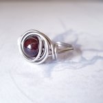 Garnet Stacking Ring, Wire Wrapped, Hypoallergenic Stainless Steel,  Boho Spiral Design,  Handmade Jewellery - Image 7