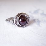 Garnet Stacking Ring, Wire Wrapped, Hypoallergenic Stainless Steel,  Boho Spiral Design,  Handmade Jewellery - Image 4