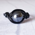 Hematite Black Wire Wrapped Ring,  Gothic Gemstone Jewelry, Handmade Boho Statement Rings