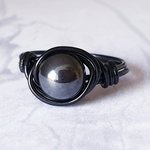 Hematite Black Wire Wrapped Ring,  Gothic Gemstone Jewelry, Handmade Boho Statement Rings - Image 4