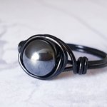 Hematite Black Wire Wrapped Ring,  Gothic Gemstone Jewelry, Handmade Boho Statement Rings - Image 5