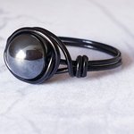 Hematite Black Wire Wrapped Ring,  Gothic Gemstone Jewelry, Handmade Boho Statement Rings - Image 2