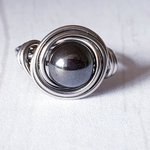 Hematite Stacking Ring, Wire Wrapped Ring, Hypoallergenic Stainless Steel, Handmade Jewellery - Image 2