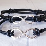 Infinity Bracelet, Black Leather, Adjustable, Relationship Jewelry, Love Symbol - Image 3