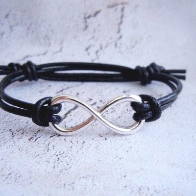 Infinity Bracelet, Black Leather, Adjustable, Relationship Jewelry, Love Symbol