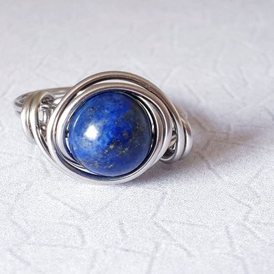 Lapis Lazuli Stacking Ring, Wire Wrapped, Hypoallergenic Stainless Steel,  Spiral Boho Design,  Handmade Jewellery