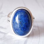Lapis Lazuli Statement Ring, Adjustable Silver Plated Cuff, Boho Gemstone Jewellery