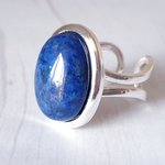 Lapis Lazuli Statement Ring, Adjustable Silver Plated Cuff, Boho Gemstone Jewellery - Image 3