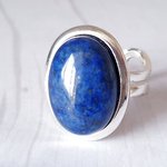 Lapis Lazuli Statement Ring, Adjustable Silver Plated Cuff, Boho Gemstone Jewellery - Image 2