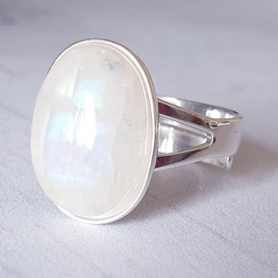 Rainbow Moonstone Ring, Sterling Silver, Adjustable, June Birthstone, Boho Jewelry, Gift for Her